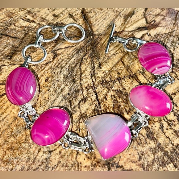 Pink Botswana Banded Agate Bracelet 6 1/2” - 7 1/2” - Picture 4 of 8